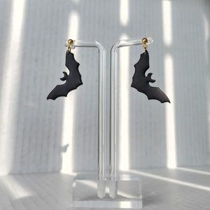 BATS Polymer clay earrings handmade Black Lightweight Hypoallergenic 1.75"